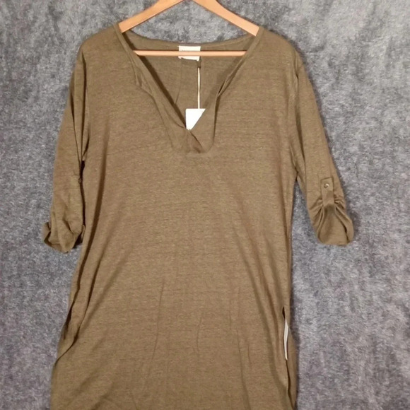 Wrap London Tunic blouse 100% linen olive green women's size 8 - Picture 2 of 10